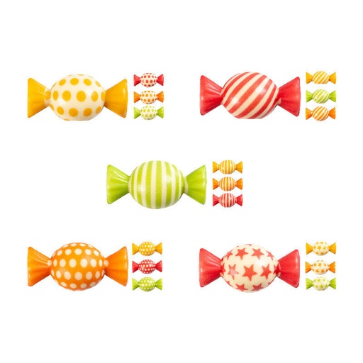 [08053876] 2052210 PAK GEKLEURDE SNOEPBOMBES 40X20MM 20 ASSORTIMENTEN WITTE CHOCOLADE 100 STUKS ***OP BESTELLING***