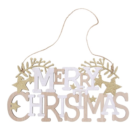 [62230141] MERRY CHRISTMAS WOOD AND GOLD HANGING DECORATION