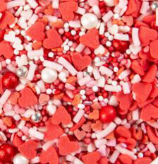[08053870] 1061193 MIX VALENTIJNSDECORATIE ROOD/ROZE/NACREEN SUIKER 450G