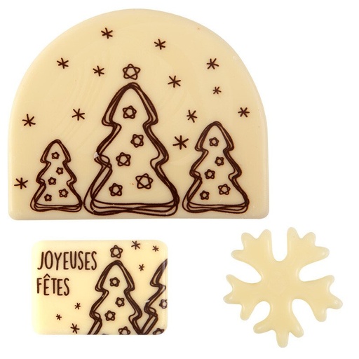 [08081554] 15702 CHOCOLATE DECOR KIT 1 LOG HAPPY HOLIDAYS WHITE CHOCOLATE TREE