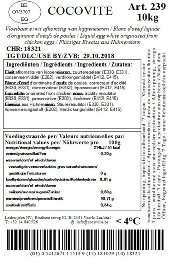 [06020255] COCOVITE    239      BLANCS D'OEUFS LIQUIDES   10L    LONGUE DLC