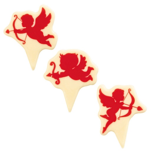 [08053856] 2068533 ROOD CUPIDO PLAAT OP PIEK 45X56MM WITTE CHOCOLADE 75 STUKS
