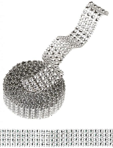 [60795760] "SANTANA" RIBBON SILVER RHINESTONE 20MM X 5M
