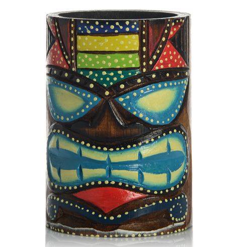 [71400002] PORTE VERRE EN BOIS TIKI MASK Ø8CM H15CM