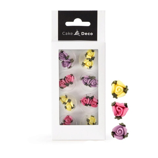 [08054169] *FF*1039307 ASSORTIMENT ROSE AVEC FEUILLE 2D EN SUCRE Ø1CM 8 PCES
