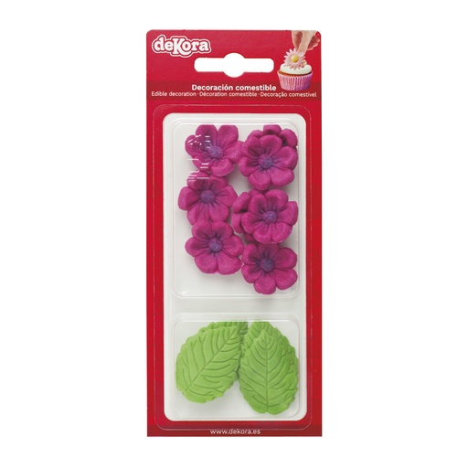 [08041098] 8 FUSHSIA FLOWERS AND 5 GREEN LEAVES IN SUGAR