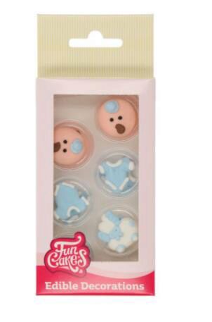 [08053449] FUNCAKES BABY THEME DECORATION SUGAR BLUE 12 PCES