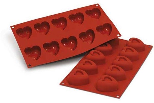 [70408244] SILIKOMART SF088 MOLD 10 MEDIUM HEARTS RELIEF 49X54 HT 28MM 45ML NON-STICK GN1/3 -50° TO 250