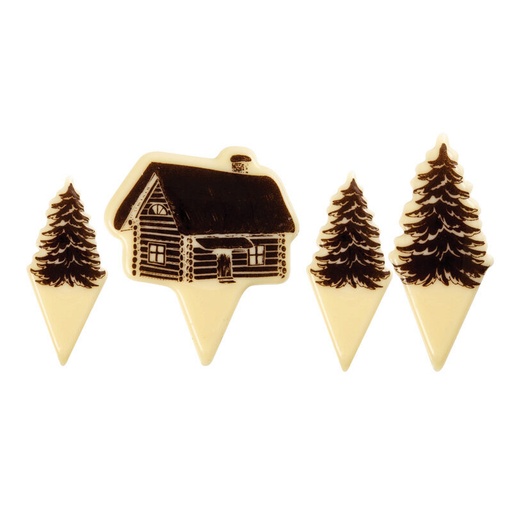 [08082156] 2015491 FIR TREE AND CHALET WHITE CHOCOLATE BAR ON PIC 120 PCES ***ON ORDER***