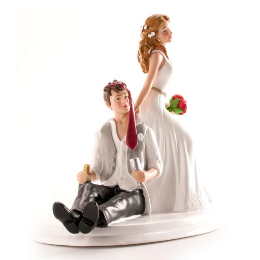 [61000080] FIGURINE COUPLE MARIES SUR SOCLE EMECHES RESINE