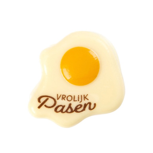 [08053901] 2069089 VROLIJK PASEN FRIED EGG PLAQUE 40X38MM WHITE CHOCOLATE 120 PCES ***S/CDE***