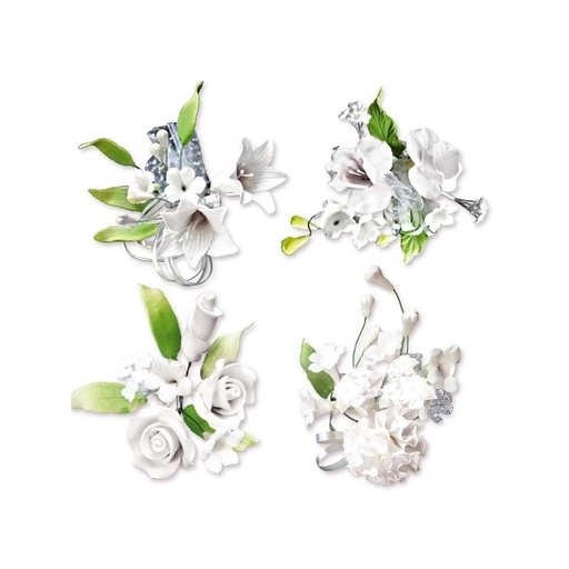 [08040021] BOUQUET DE FLEUR EN PASTILLAGE BLANC 10CM 2 PCES