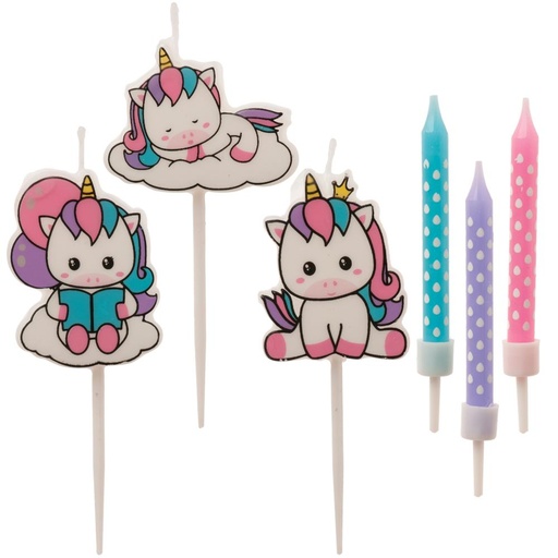 [08041530] ASSORTMENT OF SMALL UNICORN CANDLES 9 PCS