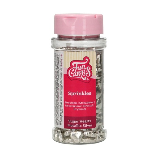 [08053038] FUNCAKES SILVER SUGAR HEARTS 80GR