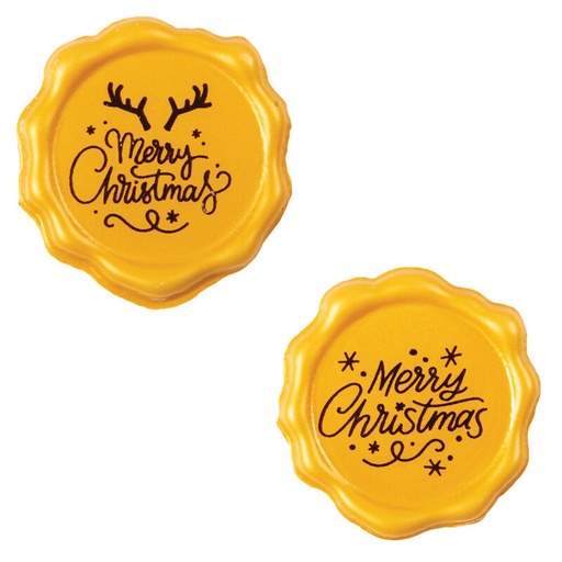 [08082152] 2015447 MERRY CHRISTMAS STAMP GOLD WHITE CHOCOLATE 38MM 120 PCES