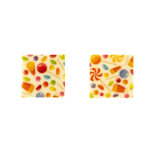 [08053873] *FF*2052213 PLAQUETTE CARRE BONBONS COLORES 3CM CHOCOLAT BLANC 220 PCES ***S/CDE***