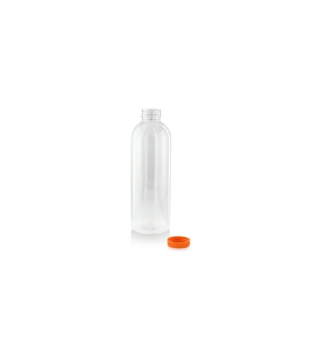 [25101057] 1000ML RONDE PLASTIC FLES MET ORANJE DOP 38MM -- 57 STUKS *SCDE*