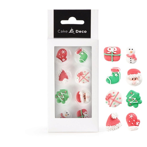 [08054174] *FF*1039401 DECORATION NOEL VERT/ROUGE 2D EN SUCRE Ø 25MM  8 PCES
