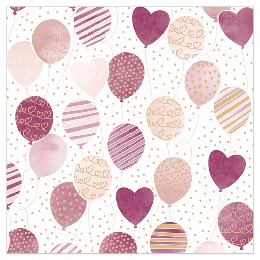 [60700682] ARTEBENE NAPKIN 33X33CM PINK AND GOLD BALLOONS PACK OF 20 PCES