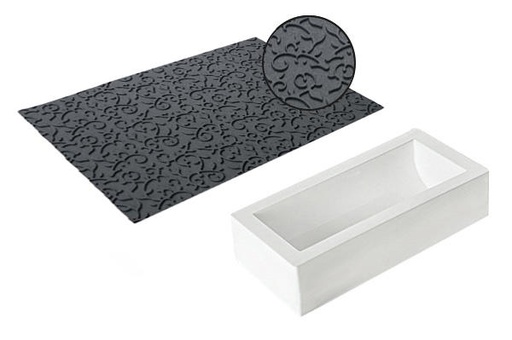 [70408694] SILIKOMART KIT MOULE BUCHE +TAPIS RELIEF ARABESQUE 250X90 H70MM - 1300ML