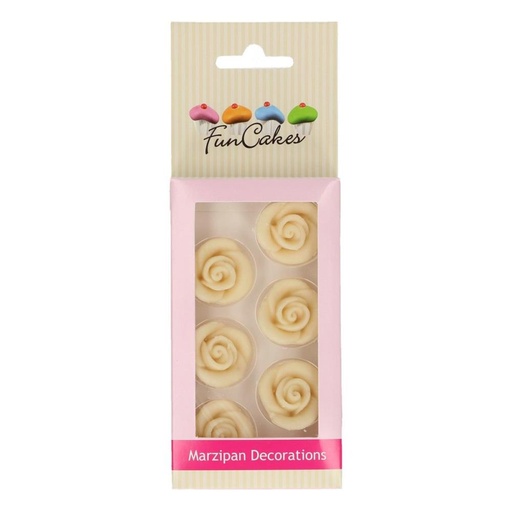 [08053255] FUNCAKES MARSEPEIN DECORATIE ROZEN WIT 2.5CM 6 STUKKEN