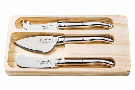 [60251828] LAGUIOLE SET VAN 3 ROESTVRIJSTALEN KAASMESSEN (HOUTEN DOOS)