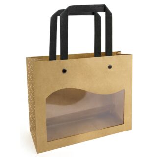 [61704042] SAC KRAFT + FENETRE "DELICATESSEN" 26X11X21.5CMCOLIS DE 10PC