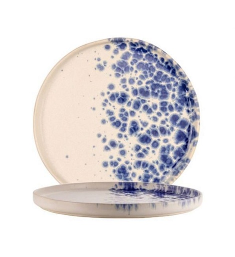[60251627] LE COQ PHOBOS WHITE BLUE DOTS PLATE 31XH2.5CM STRAIGHT EDGES STONEWARE - LPHO019BB005310