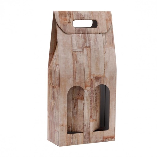 [61500556] BOITE "WOOD" EN CARTON IMPRIME POUR 2 BOUTEILLES H/38.5CM