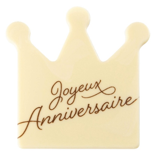 [08054325] *FF*2067251 PLAQUETTE COURONNE JOYEUX ANNIVERSAIRE CHOCOLAT BLANC 11X12CM 10 PCES***S/CD***
