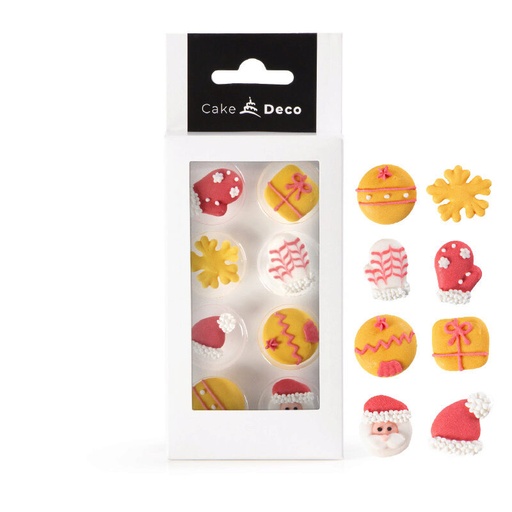 [08054173] *FF*1039400 DECORATION NOEL ROUGE/JAUNE 2D EN SUCRE Ø 25MM  8 PCES