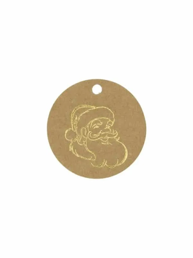 [60700725] KRAFT HANGKAART "SANTA CHRISTMAS" GOUD DIAMANT 5CM PAK VAN 50 STUKS