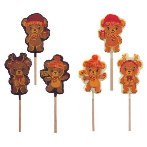 [08058187] 088260 PCB BLISTERS CHRISTMAS TEDDY BEAR LOLLIPOPS 45 PACKS. 3 DESIGNS 7.5CM 9PCS ***ON/ORDER***