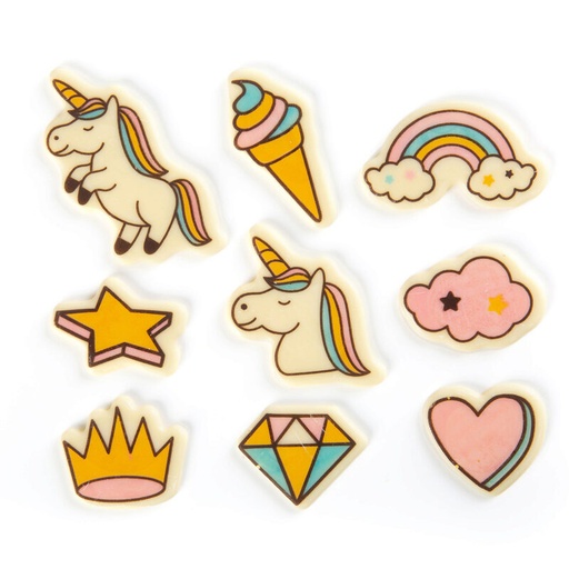 [08053976] 2024723 ASSSORTIMENT PLAQUETTE LICORNE 2D EN CHOCOLAT 4CM 90 PCES ***S/CDE***