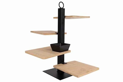 [60251840] *FDS* C&T PRESENTOIR APERO TOUR METAL-35X35XH37CM4 PLANCHES BAMBOU+ 1 PLAT CERAMIQUE