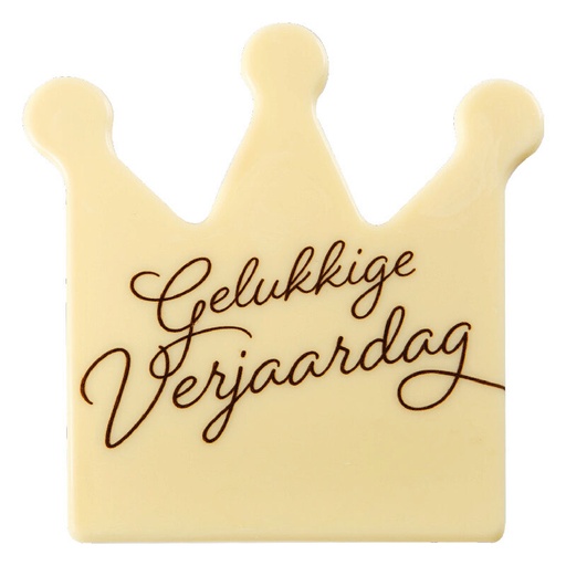 [08054322] *FF*2067247 PLAQUETTE COURONNE GELUKKIGE VERJAARDAG CHOCOLAT BLANC 11X12CM 10 PCES ***S/CDE***