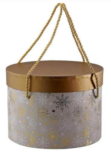 [60700712] +BOITE CHAPEAU GRIS FLOCON OR Ø 22.5CM HT 16CM