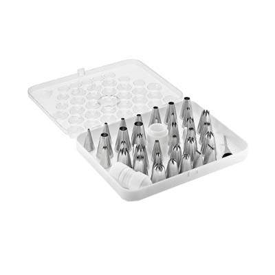 [50921140] SET VAN 36 GEASSORTEERDE DECORATIEVE MONDSTUK VAN RVS + 2 ADAPTERS + 1 VERVANGINGSADAPTER