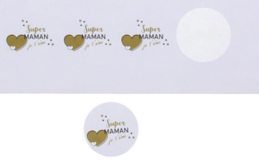 [60100484] STICKER 4 CM "GOLDEN HEART" SUPER MAMAN 5 X 24PC PAR PAQUET