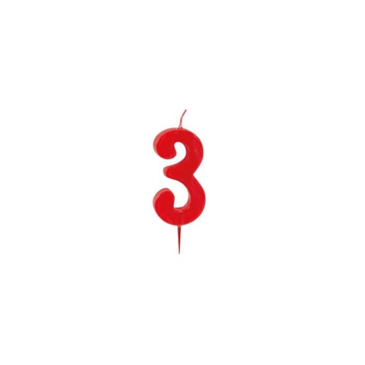 [70407087] CIJFER KAARSEN ROOD N°3 HT 6CM =STUKEN