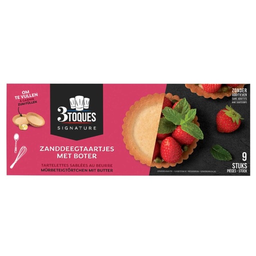 [05101513] 3 TOQUES ZOETE SHORTBREADTAART Ø8.5CMH1.6CM MARGARINE 9 STUKS