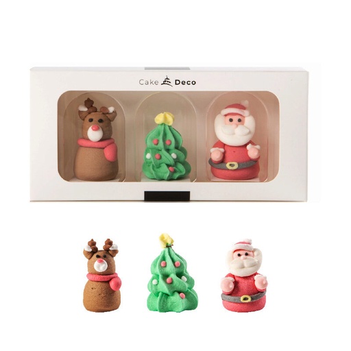 [08054177] *FF*1039406 SANTA CLAUS & REINDEER & FIR TREE 3D SUGAR 4CM 3 PCES***S/CDE***