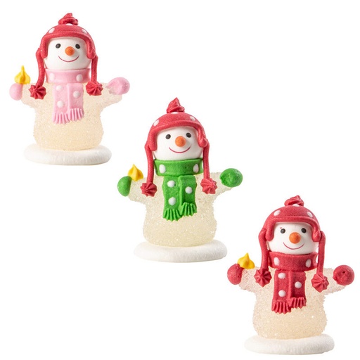 [08082137] 1015324 3D SUGAR SNOWMAN ASSORTMENT 55MM 40 PCES ***ON/ORDER***