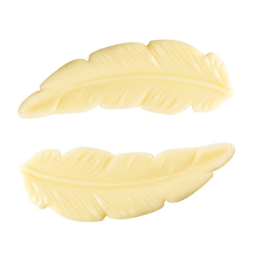 [08054015] 2034406 RELIEF FEATHER WHITE CHOCOLATE 69X25MM 90 PCES***S/CD***