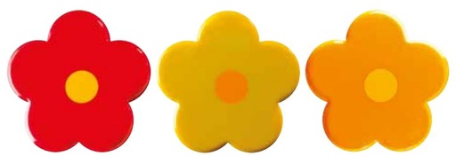 [08057140] 061315 PCB GROTE BLOEMEN CB 4 ONTWERPEN Ø 4 CM 96 STUKS ***S/CD***