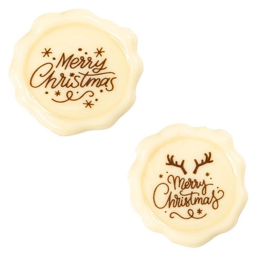 [08082141] 2015340 MERRY CHRISTMAS WITTE CHOCOLADE STEMPELS 120 STUKS ***S/CD***