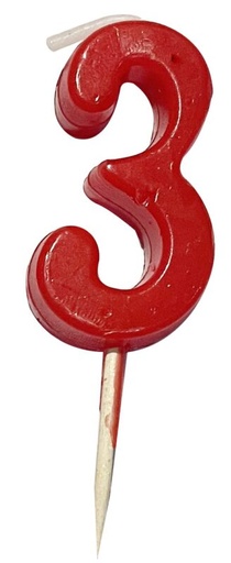[53503313]  NUMBER CANDLE PM PIC RED N°3 12PCS