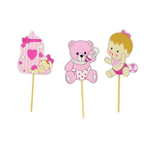 [08075559] DECOR 2D OP PIEK GEBOORTE MEISJE 60MM 3PCES