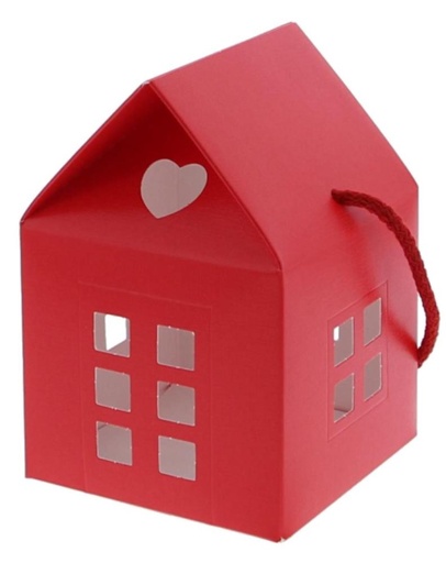 [60100470] ROOD HUIS KARTONNEN DOOS "LINO ROSSO" MET TOUW 10X10XHT14.5CM