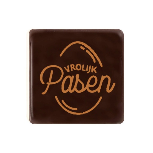 [08053888] 2069078 VROLIJK PASEN VIERKANT BORD 3CM DONKER CHOCOLADEBRUIN 175 ST ***S/BESTELLING***